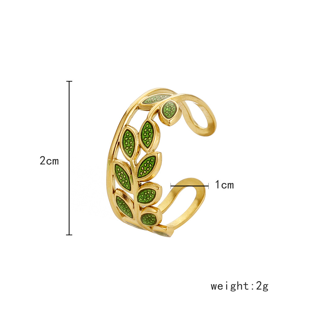 Leaf, Heart Shape, Flower Pattern Women'S Gender Wholesale Jewelry Fashion Leaf Heart Shape Flower Titanium Steel 18K Gold Plated Plating Open Ring