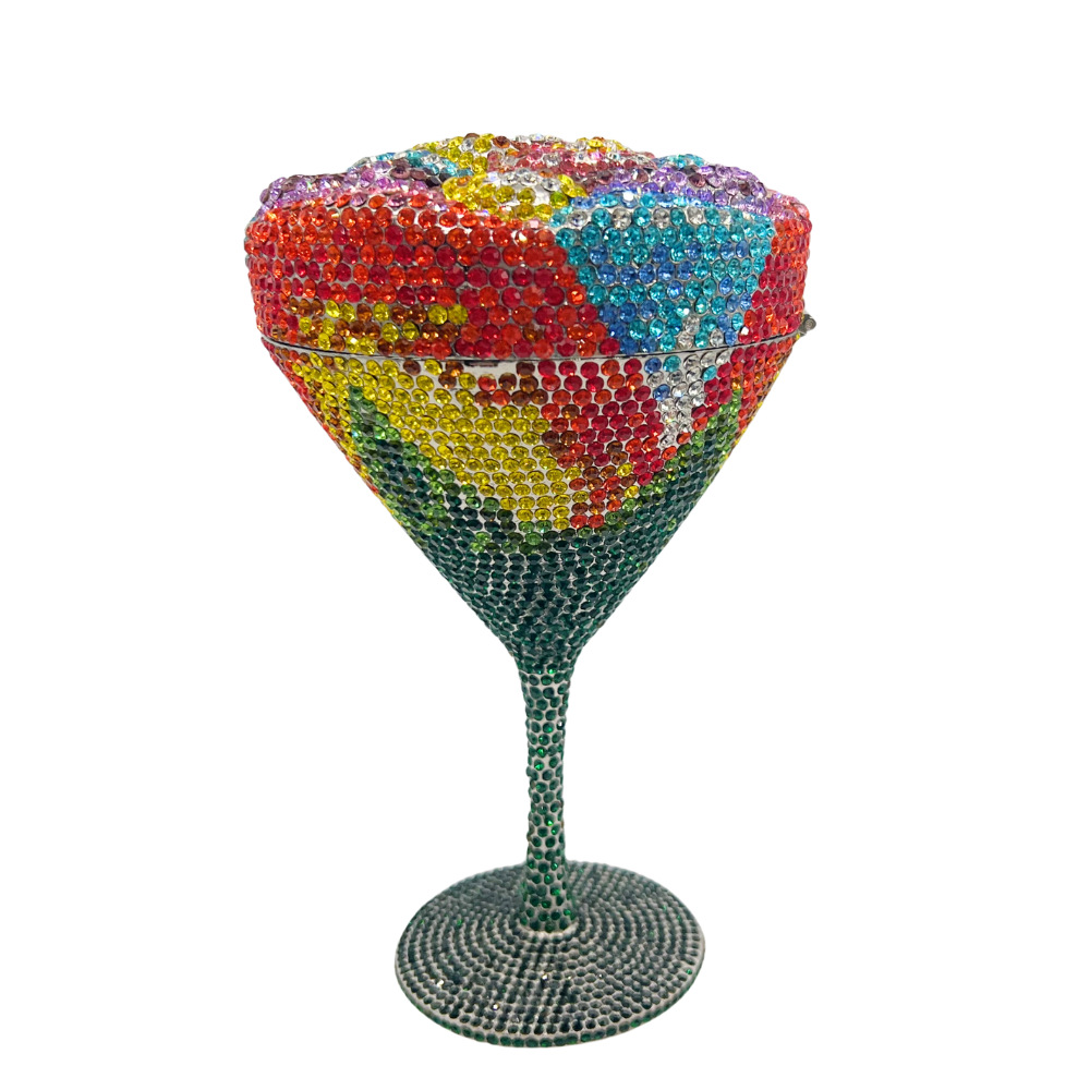 Bolsa de diamantes de taza nueva taza de pies altos flor con diamantes bolsas de banquete de fiesta de diamantes llenos bolsas de mano de mujer
