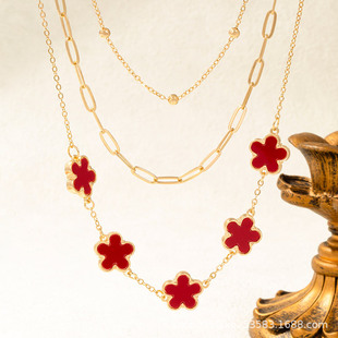 CDD Explosions Five Flowers Multi-layer Stacked Long Niche Simple Necklace Versatile Jewelry Cross-border Amazon Supply