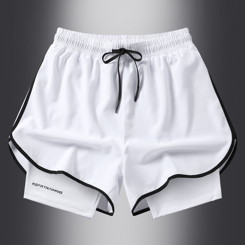 Summer New Three-part Pants Men's Sports Running Breathable Quick-drying Double-layer Couple's Casual Fake Two-piece Shorts