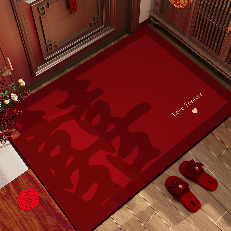 Wedding Floor Mats with Happy Words, Entrance Door Mats, Diatom Mud Entrance Door Mats, Festive Home Wedding Room Layout Floor Mats, Red Carpets