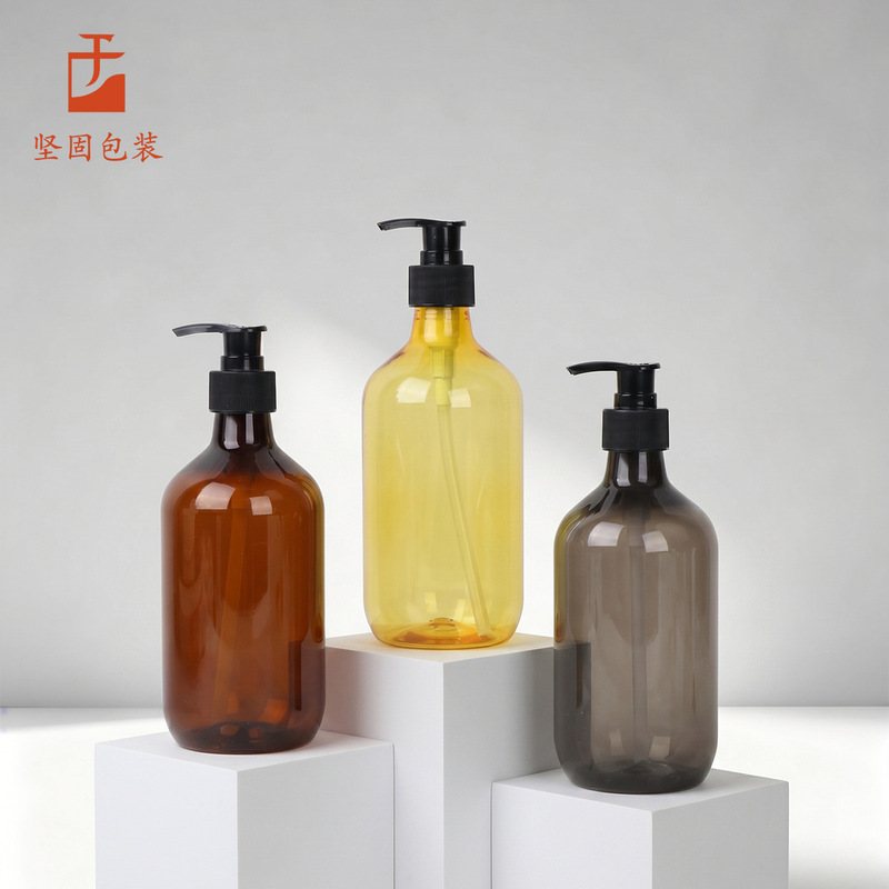 Factory Direct Supply 500ml Shower Gel Sub-Bottle Brown Pet Round Shoulder Care Bottle Hotel Shampoo Press Bottle