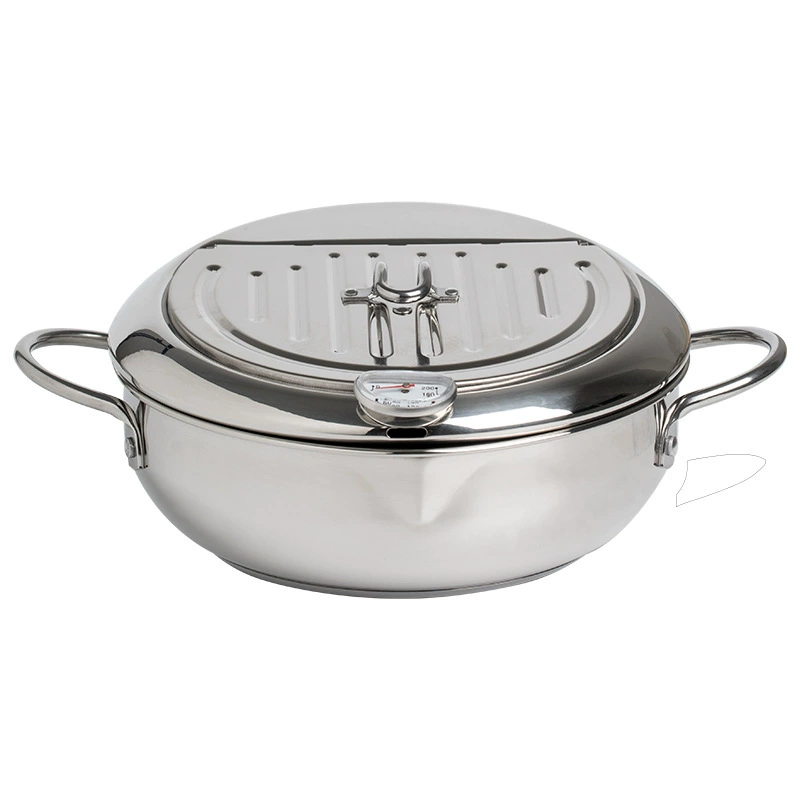 Cross-border 304 stainless steel Japanese-style deep fryer for home use with lid, thermometer temperature control, flip cover oil filter, oil-saving deep fryer