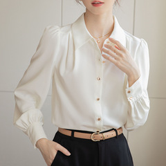 サテンの青いシャツの女性の長袖の春の新しい仕事の服の垂れ下がった感じのシャツの職業の正装の学生の面接の上着