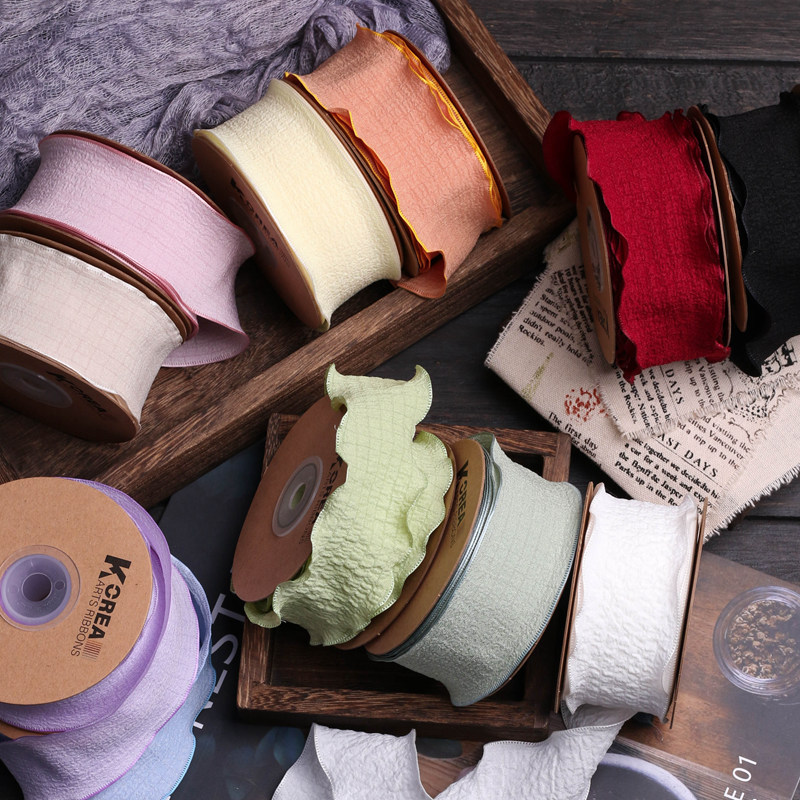 Korean Version Colorful Wood Ear Lace Pleated Ribbon DIY Bow Hair Accessory Fashion Accessory Cake Shop Gift Box