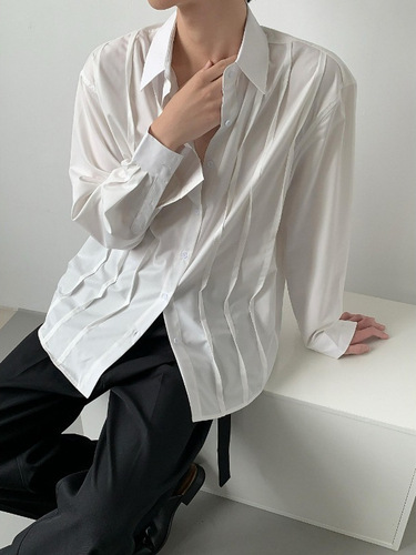 Subculture Design Shirt with Gentle Mature Long Sleeve Aesthetic Top with Refined Sense of Style, Celibate Style Trendy Brand Fashion Spring and Autumn