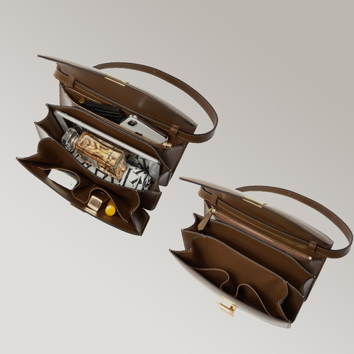 Designer women's leather tote bag, lightweight, minimalist style, single-shoulder or crossbody, 