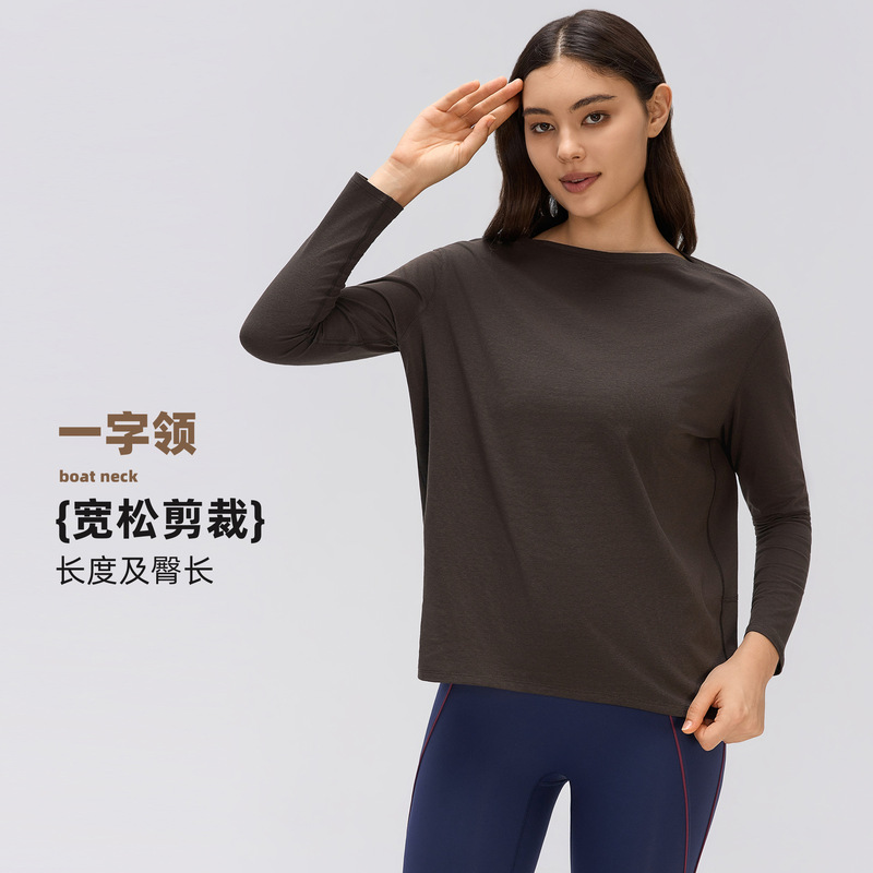 Women's long-sleeved yoga top, autumn collection, one-shoulder design, loose and casual fit, skin-friendly and breathable, suitable for fitness and sports, T-shirt style, D26132 Women's long-sleeved yoga top, autumn collection, one-shoulder design, loose and casual fit, skin-friendly and breathable, suitable for fitness and sports, T-shirt style, D26132