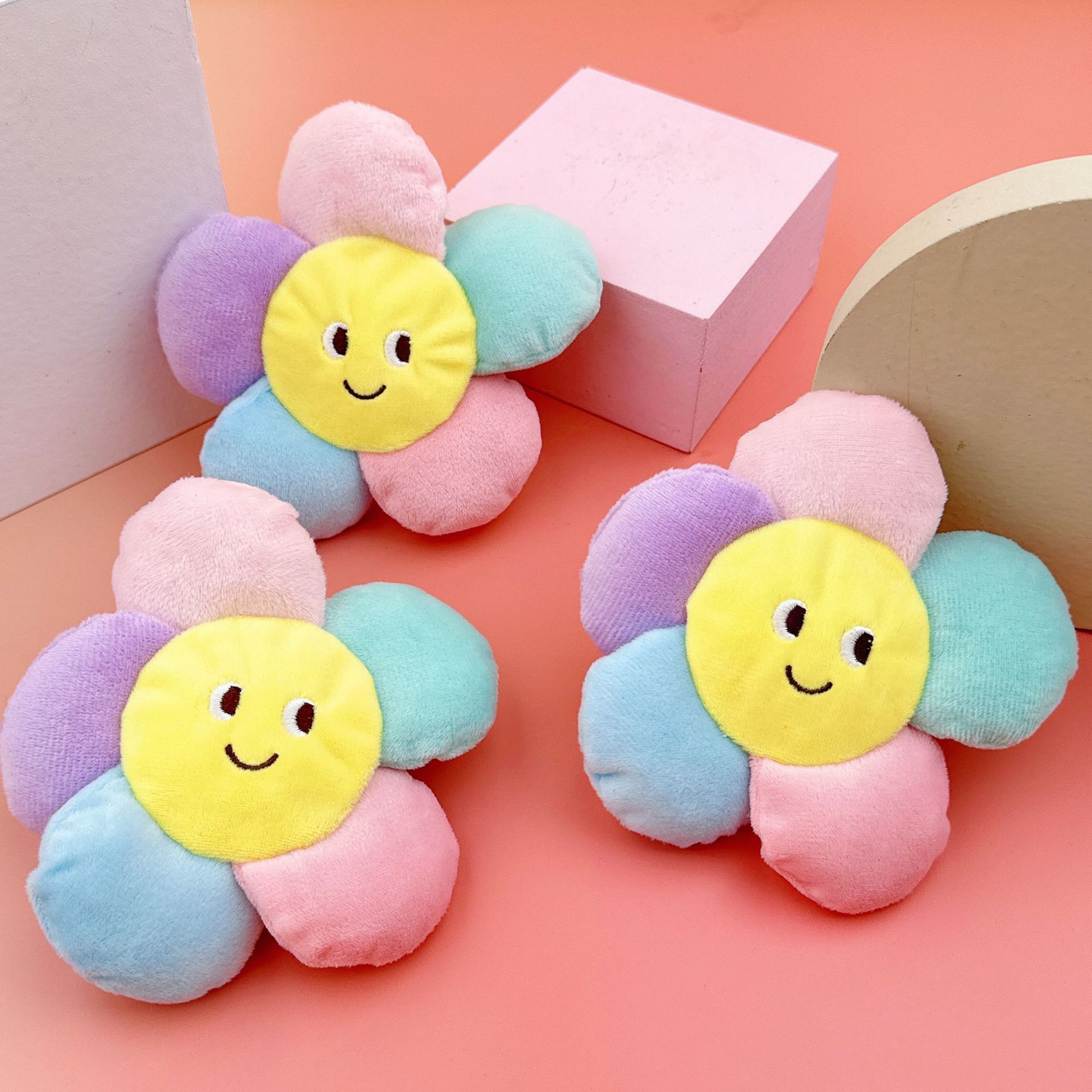 七彩太陽花毛絨公仔玩具情侶包包掛件毛絨鑰匙扣娃娃公仔批發