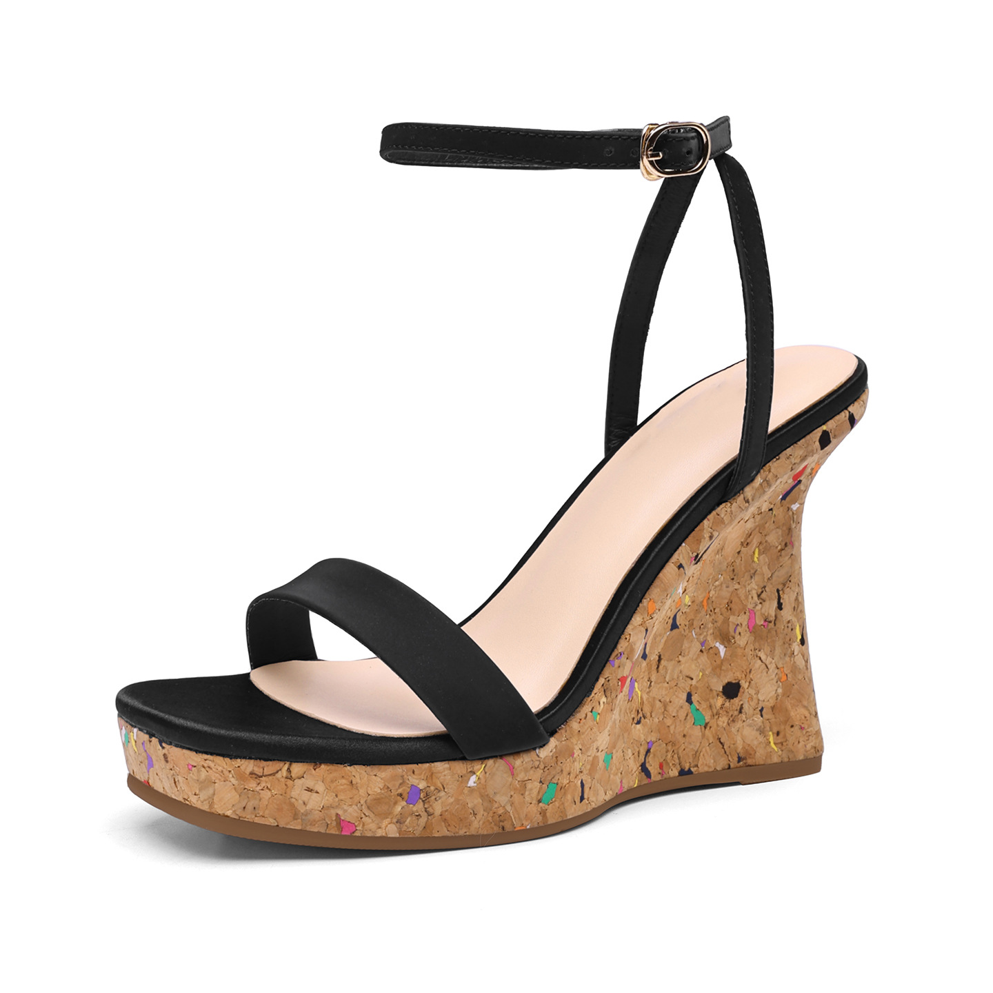 Sandal cao gót nữ quai ngang hở mũi đế xuồng gót 9 cm — màu đen, bạc