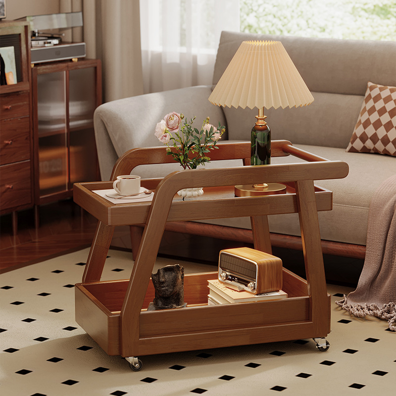 Mesa lateral del sofá mesa de centro móvil de madera maciza mesa de almacenamiento mesita de noche sofá lateral sala de estar estilo antiguo carrito de bocadillos