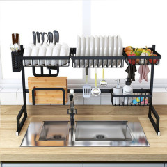 Kitchen sink storage shelf stainless steel black bowl and plate utensil sink drain rack shelf countertop storage accessories