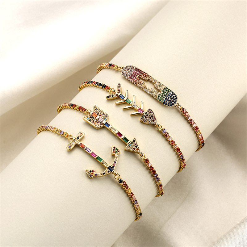 Vintage Style Bow And Arrow Fish Bone Copper Plating Inlay Zircon Bracelets display picture 3