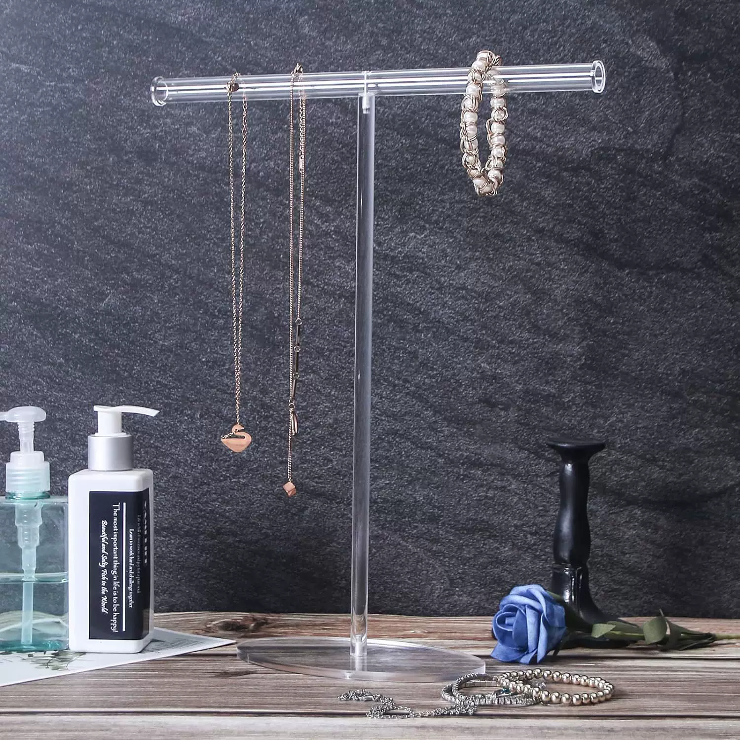 跨境热卖亚克力项链架T字形手镯收纳架耳环展示架梳妆台整理架