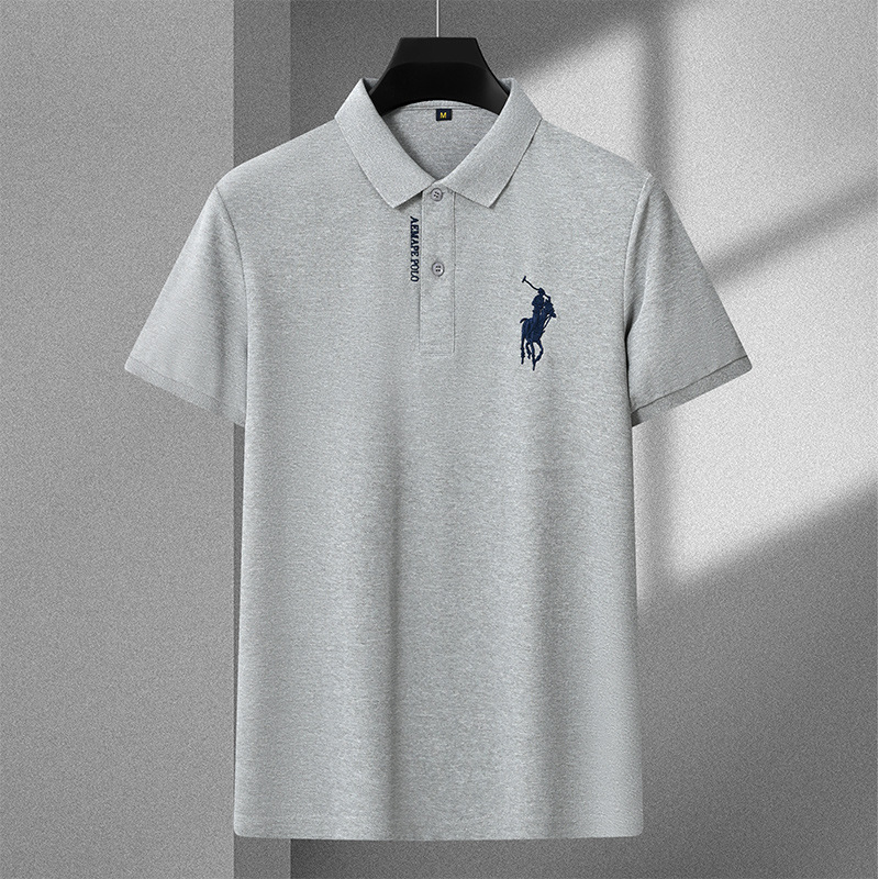 Polo bordado de negocios de alta gama Camiseta suelta de manga corta con solapa de seda de hielo para hombre