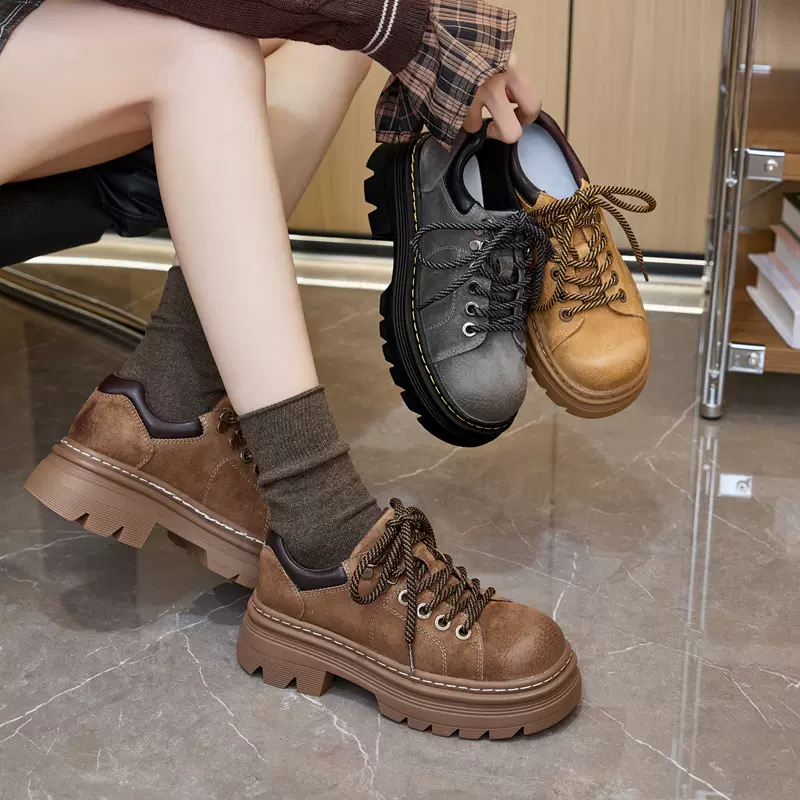 厚底乐福鞋2025春季新款JK学院风小皮鞋复古英伦风低帮系带单鞋