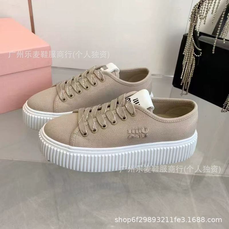 高品质~miu家新款厚底饼干帆布板鞋懒人一脚蹬休闲后空半拖小白鞋|undefined