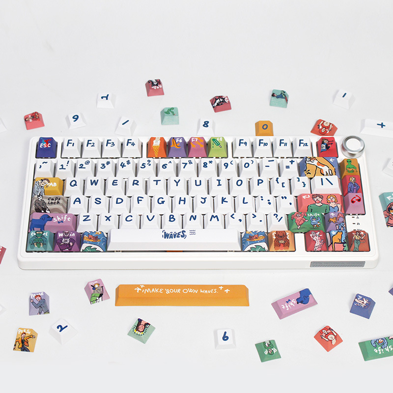 Wave Theme Original Height Keycap Mechanical Keyboard PBTSublimation Keycap Support Customization