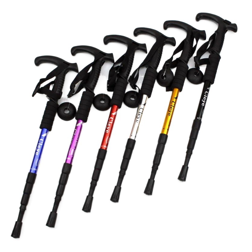 Bastones de trekking con mango en T de aleación de aluminio Cleye, amortiguadores, para caminar, senderismo, viajes y actividades al aire libre.