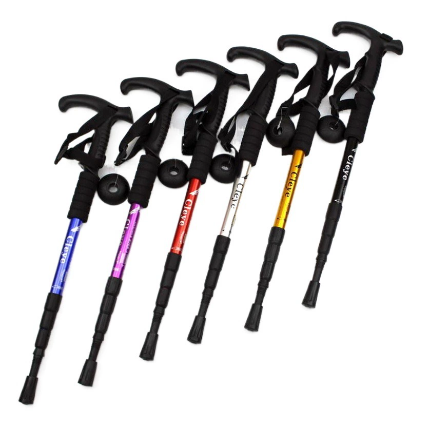 Амортизирующая треккинговая палка Cleye из алюминиевого сплава с Т-образной рукояткой, костыли для походов на открытом воздухе, дорожные принадлежности, треккинговая палка