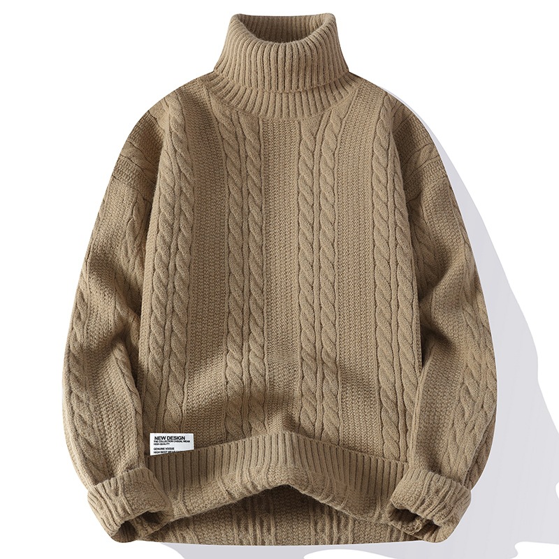 Turtleneck Sweater Men's Autumn and Winter Thickened Warm Twist Knitted Sweater Men's Advanced Sense Lazy Style Loose Wool Clothes