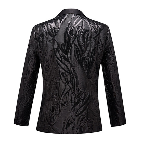 Men fashion black satin shawl collar sequins cultivate one morality jackets host costumes single singer conference west