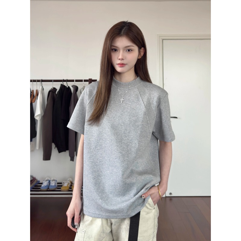 Australian-Made Spandex Space Cotton Air Layer Short-Sleeved T-Shirt for Women, Anti-Wrinkle, Stiff, Short, Boxy Style Top, Versatile and Trendy