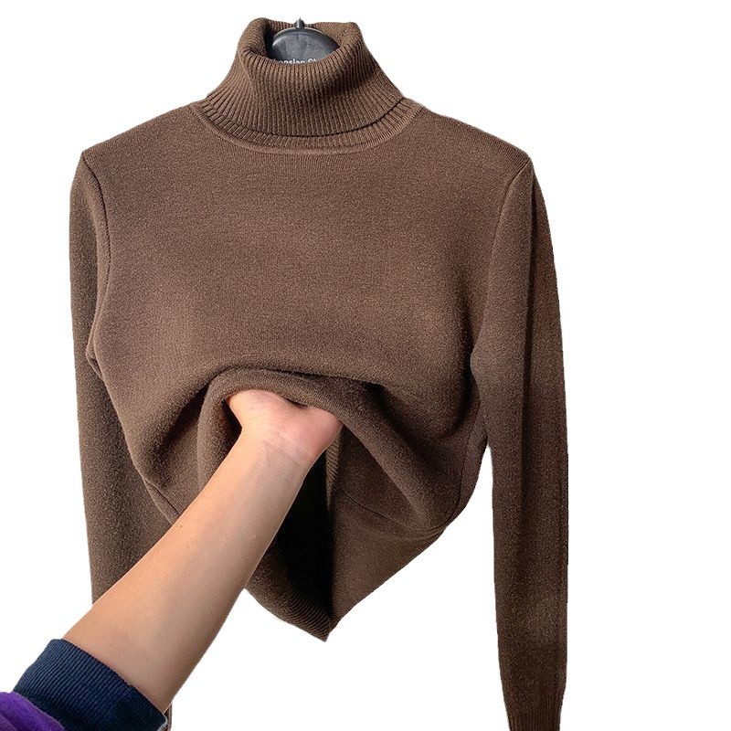 기모 두꺼운 스웨터 여성의 겨울 2024 가을과 겨울 따뜻한 옷을 입은 새로운 높은 목베이스 셔츠 외국 스타일 탑