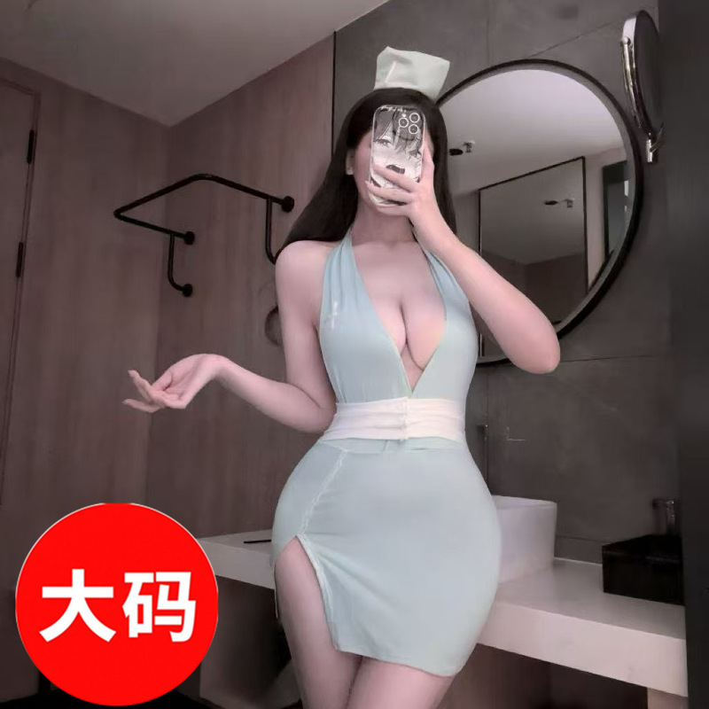 Plus Size Sexy Lingerie Private Lady Nurse Exposed Breasts Sexy Butt-Covering Skirt Role-Playing Flirting Sexy Pajamas