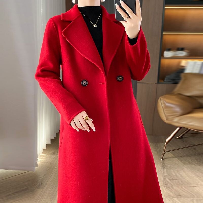 Wool Double-Sided Woolen Coat for Middle-Aged and Elderly Mothers, Women's Autumn and Winter Long Over-The-Knee Slim-Fit Slimming Autumn and Winter Coat Wool Double-Sided Woolen Coat for Middle-Aged and Elderly Mothers, Women's Autumn and Winter Long Over-The-Knee Slim-Fit Slimming Autumn and Winter Coat