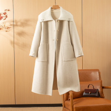 2025秋新款灰色入冬高级感双面呢大衣时尚针织翻领女羊毛外套