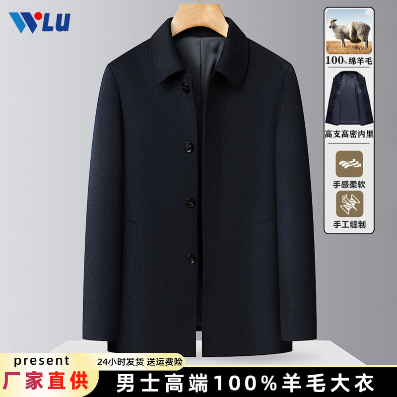 2025 New Autumn and Winter Men's Woolen Outwear 100 Sheep Wool Lapel Business Casual Jacket Wool Outwear