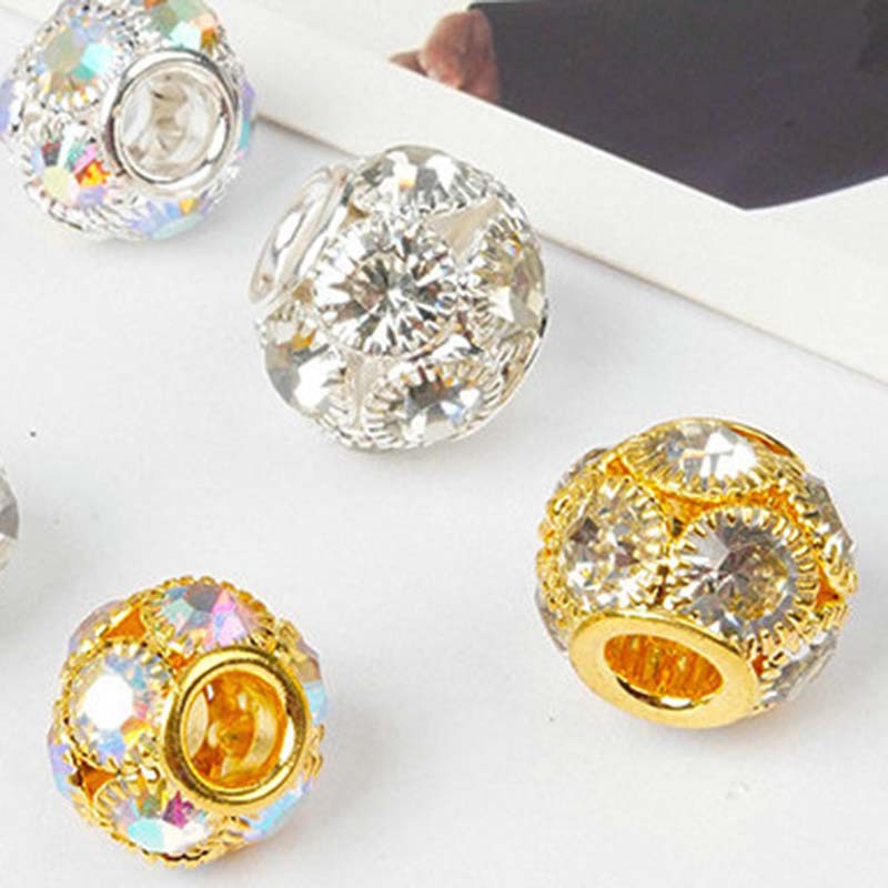 Rhinestone Flower Ball Large Hole Inlaid Diamond Loose Beads DIY Bracelet Jewelry Accessories Spacer Beads Personalized Trendy Jewelry Beads