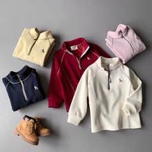 111009【青岛仓！冬季新款儿童加绒半拉链卫衣】外贸童装一件代发