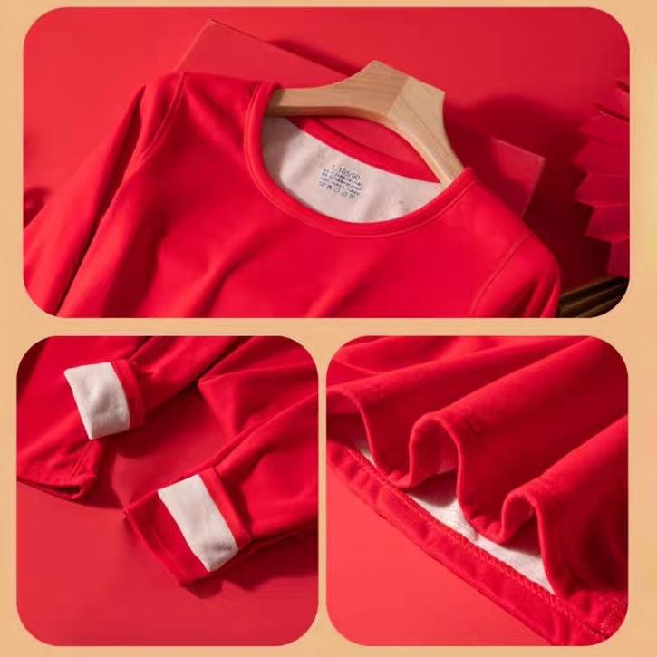 (2개) 올해 남성용 빨간 실크 양모 따뜻한 세트 슬림베이스 속옷 DEJIA 벨벳 두꺼운 웨딩 가을 옷