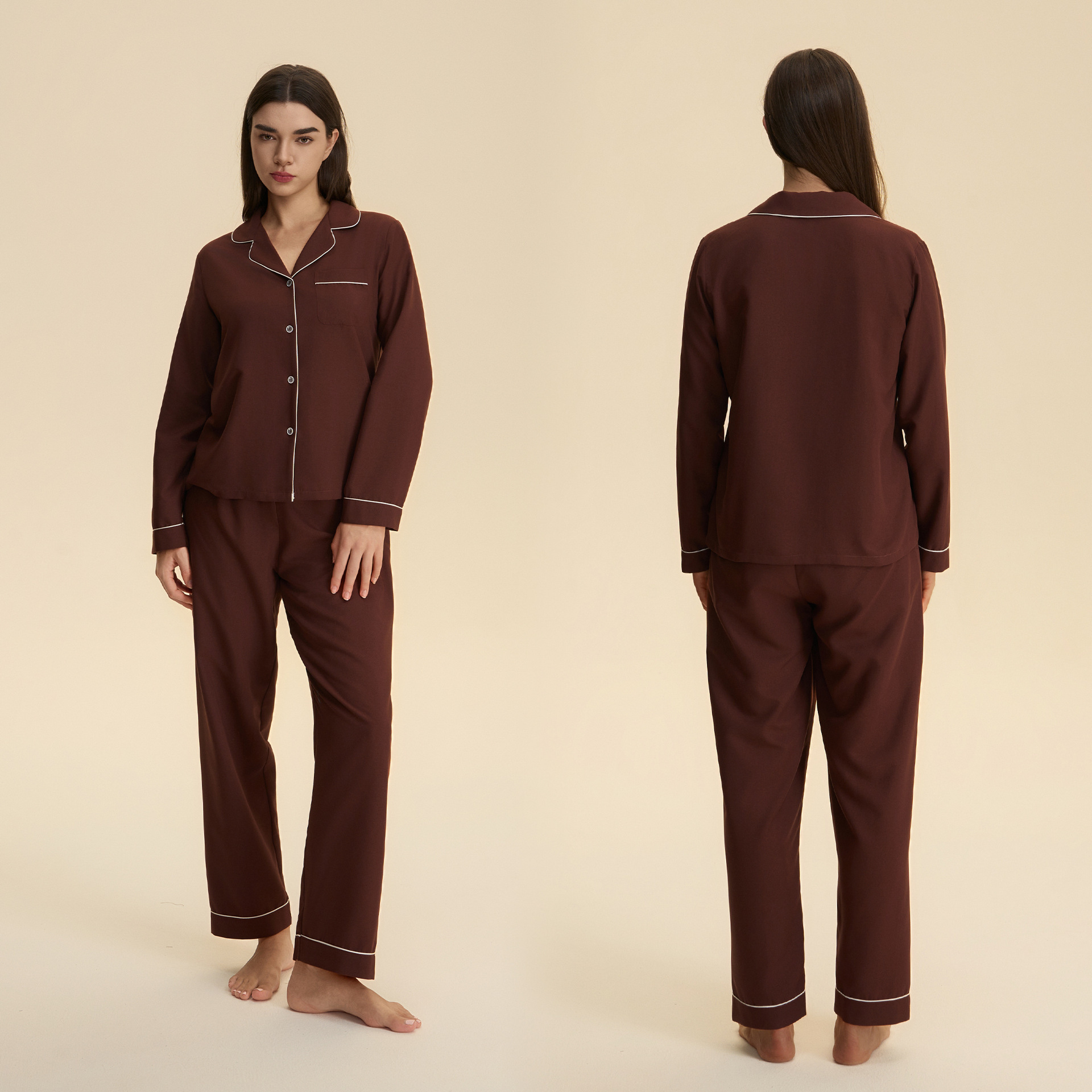 Otoño transfronterizo delgado pareja pijama de manga larga pantalones con solapa nubes algodón casero casual conjunto 3987 + 3988