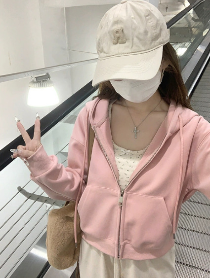 山东即墨卫衣连帽短外套女初秋收腰修身上衣韩秋季穿搭美式小个子|undefined