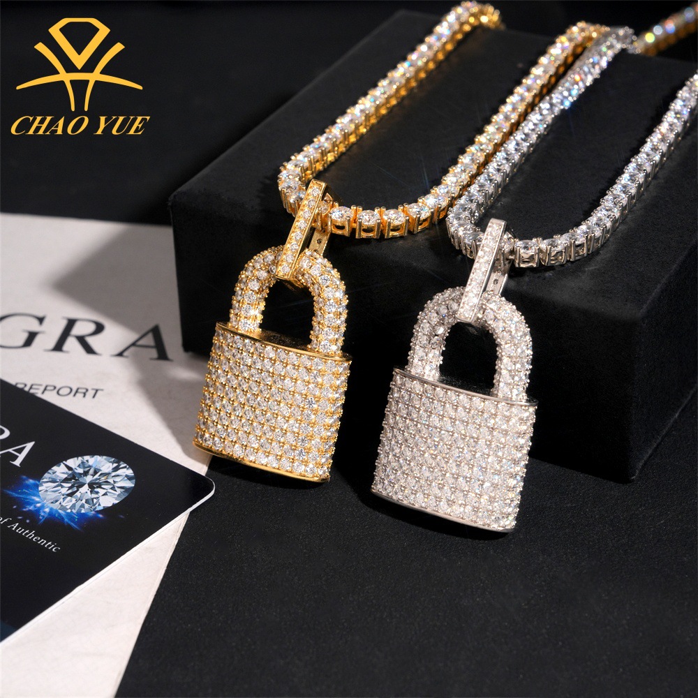 外贸新款S925银VVS莫桑石锁头设计吊坠欧美男女爱情纪念挂件直供