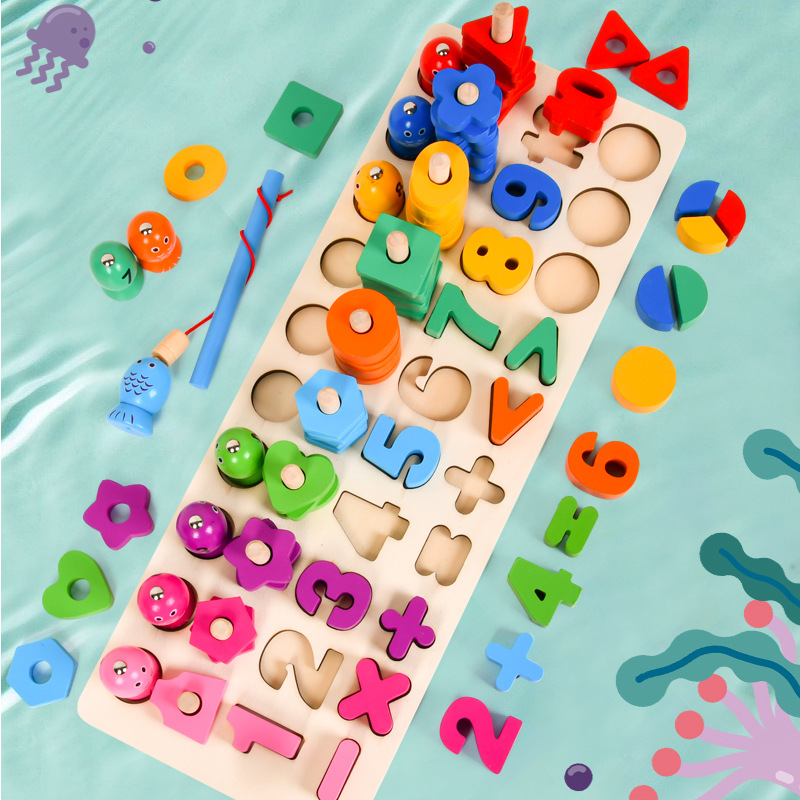 Pesca de madera para bebés y niños, juegos de pesca para niños magnéticos de madera, juguetes prácticos para la inteligencia, accesorios en bruto