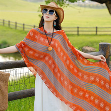 西北草原旅游穿搭民族风围巾披肩外搭女夏季薄款防晒丝巾超大纱巾