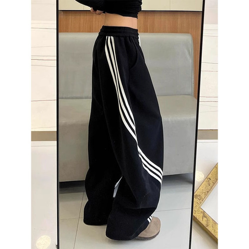 Large size 300kg, American retro striped machete wide-leg pants, women's spring and summer thin loose all-matching casual sweatpants