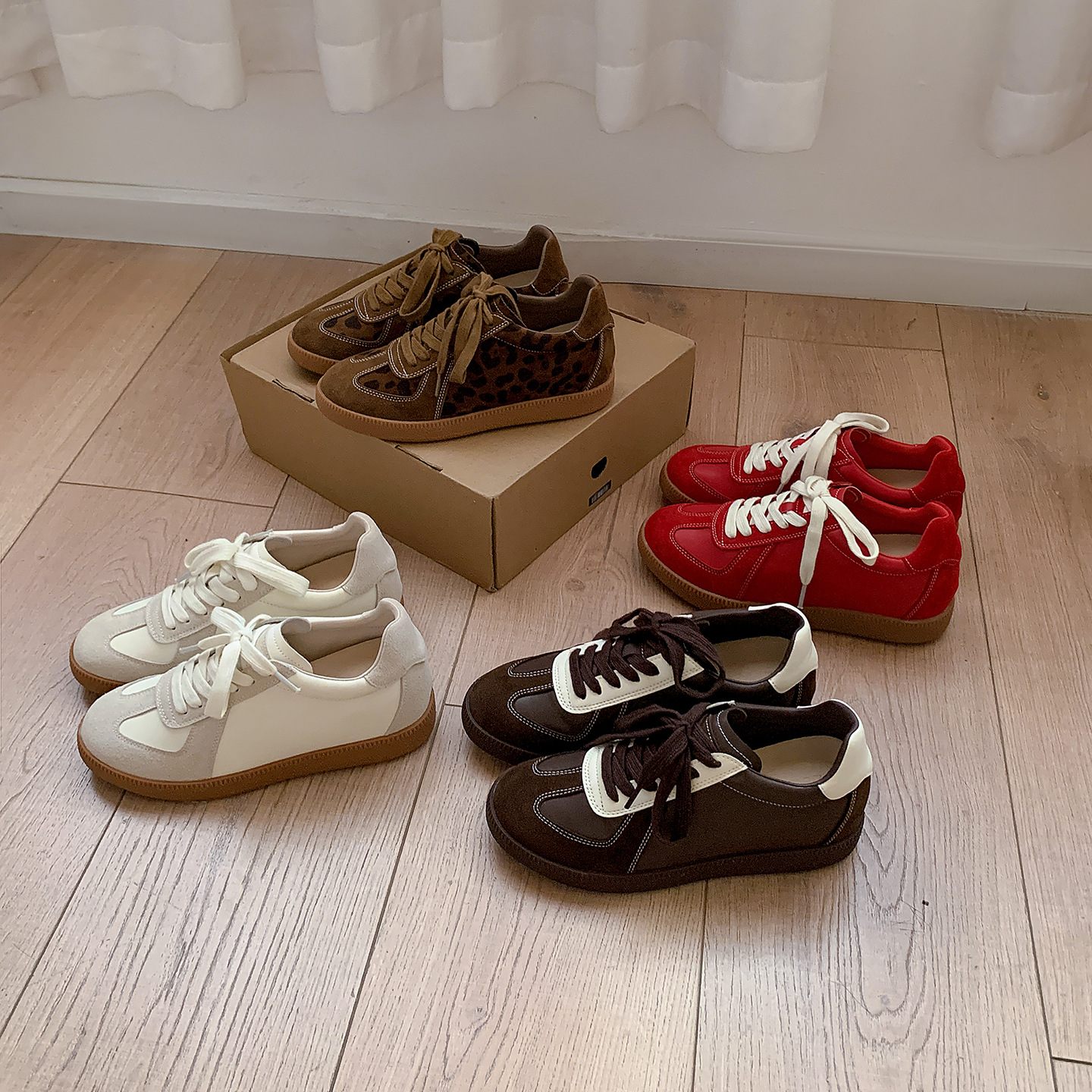 Cowhide Version of the German Training Shoes with Internal Height Increase for Women, Spring Style, Lace-Up, Casual, Sporty, Retro, Versatile, Soft-Soled, Lightweight Forrest Gump Shoes