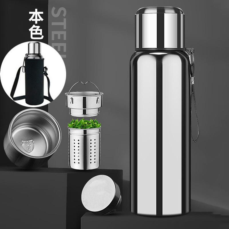 Taza de aislamiento de gran capacidad, hervidor de agua para exteriores de acero inoxidable 304, taza de separación de té de acero, taza de agua para hombres y mujeres, taza de té