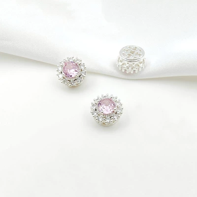 Zərgərlik ara hissələri, Four-Leaf Flower Porous Spacer Beads - style-2-pink-zirconium-115mm-pure-silver
