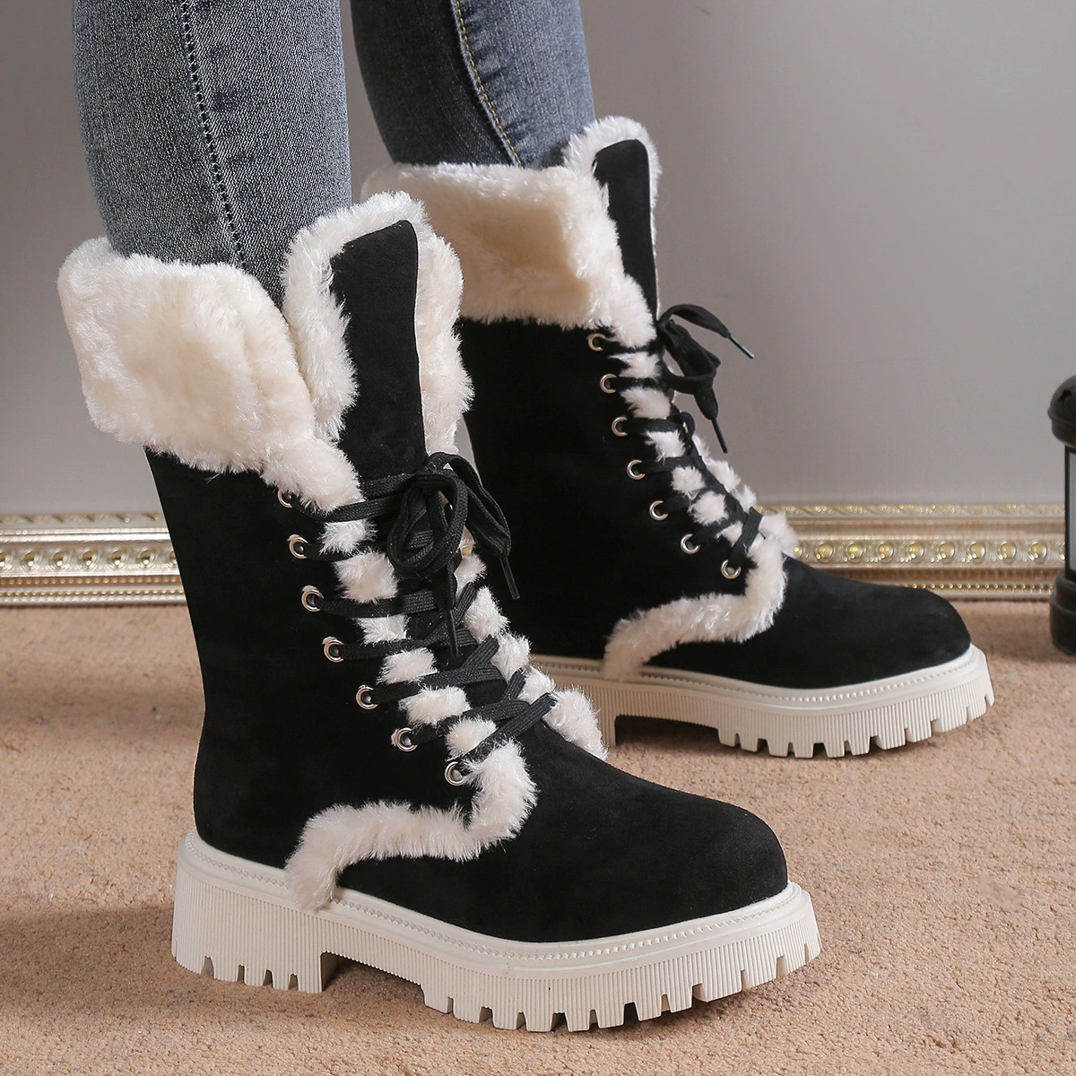 Winter non-slip keep warm boots, plus size, 2023, mid-length
