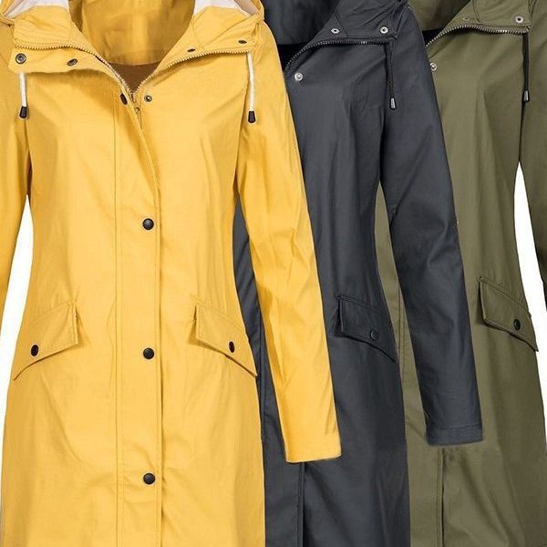 Chaqueta impermeable para mujer, cortavientos largo con capucha, ligera, impermeable, venta al por mayor transfronteriza