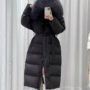 Women's down Jacket 2025 Winter New Style 90 White Duck down Over-The-Knee Warm Hooded Fox Fur Coat Thickened and Warm