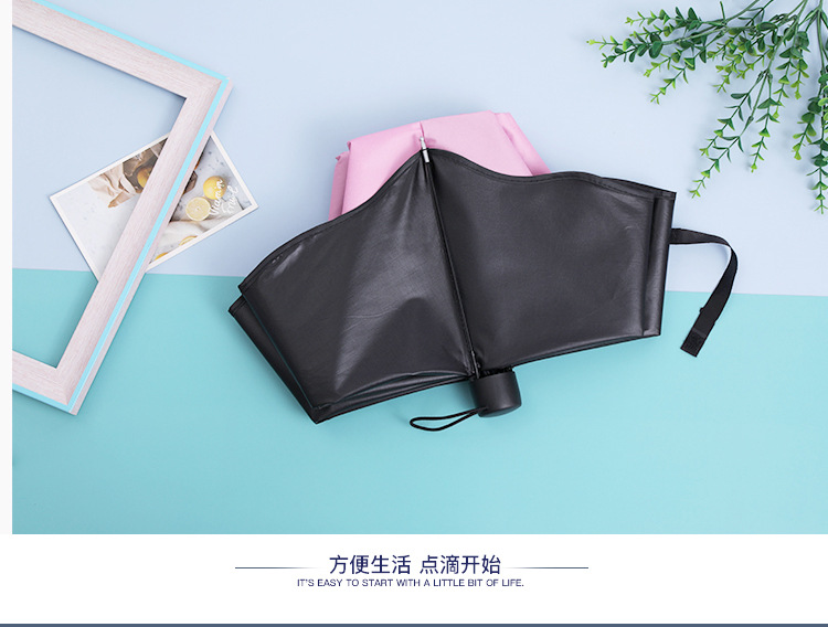 Black rubber manual water-blooming sunshade and sun protection umbrella, three-fold sun umbrella, printed LOGO gift wholesale umbrella pic 2