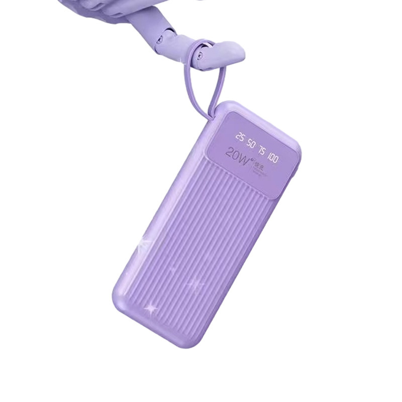 10000 mAh de gran capacidad de carga rápida y recarga de carga digital al aire libre fuente de alimentación portátil con cable de cuerda en stock