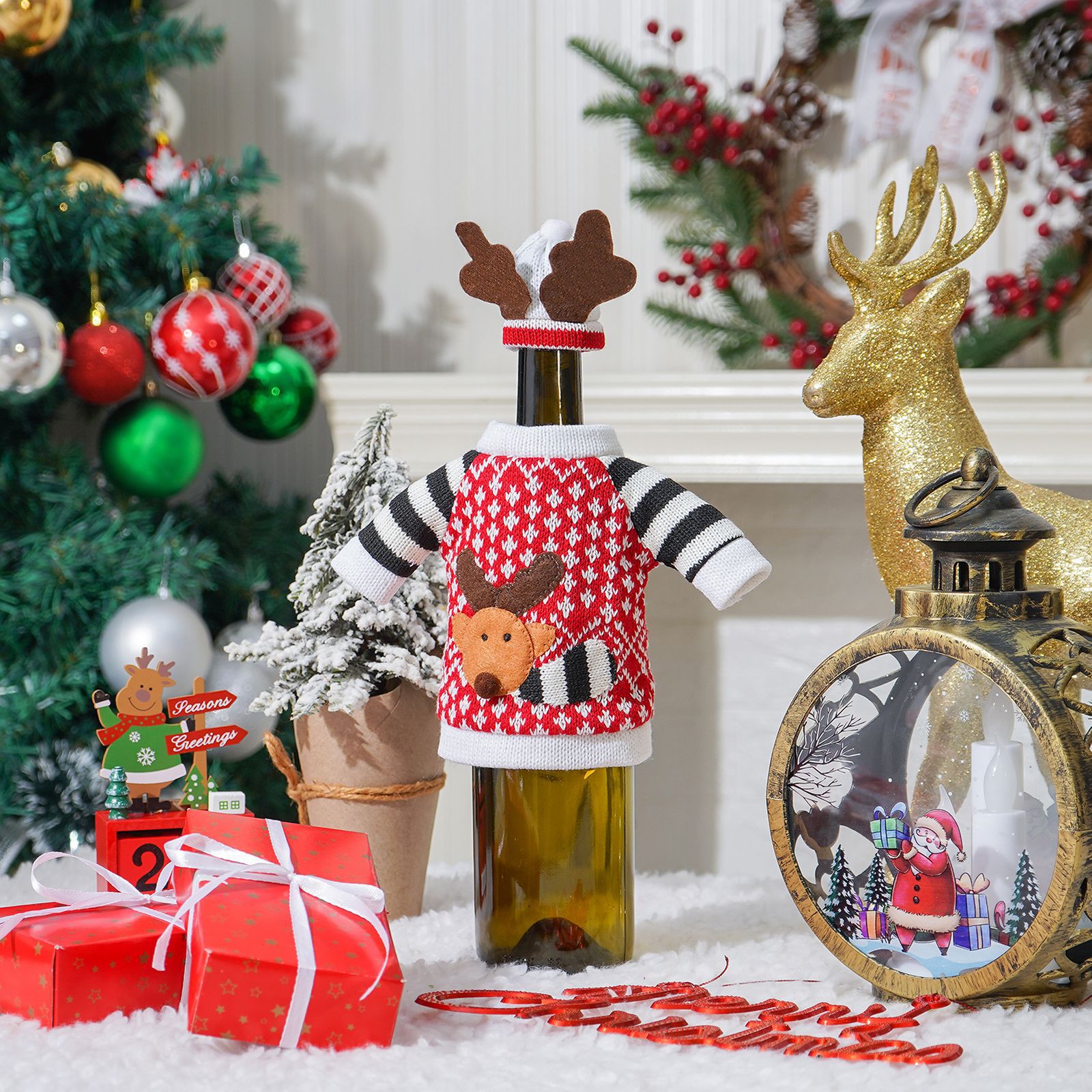 Cruzando la frontera nueva Navidad creativa alces vino tinto cubierta botella de champán bolsa de Navidad actividad decoración del partido